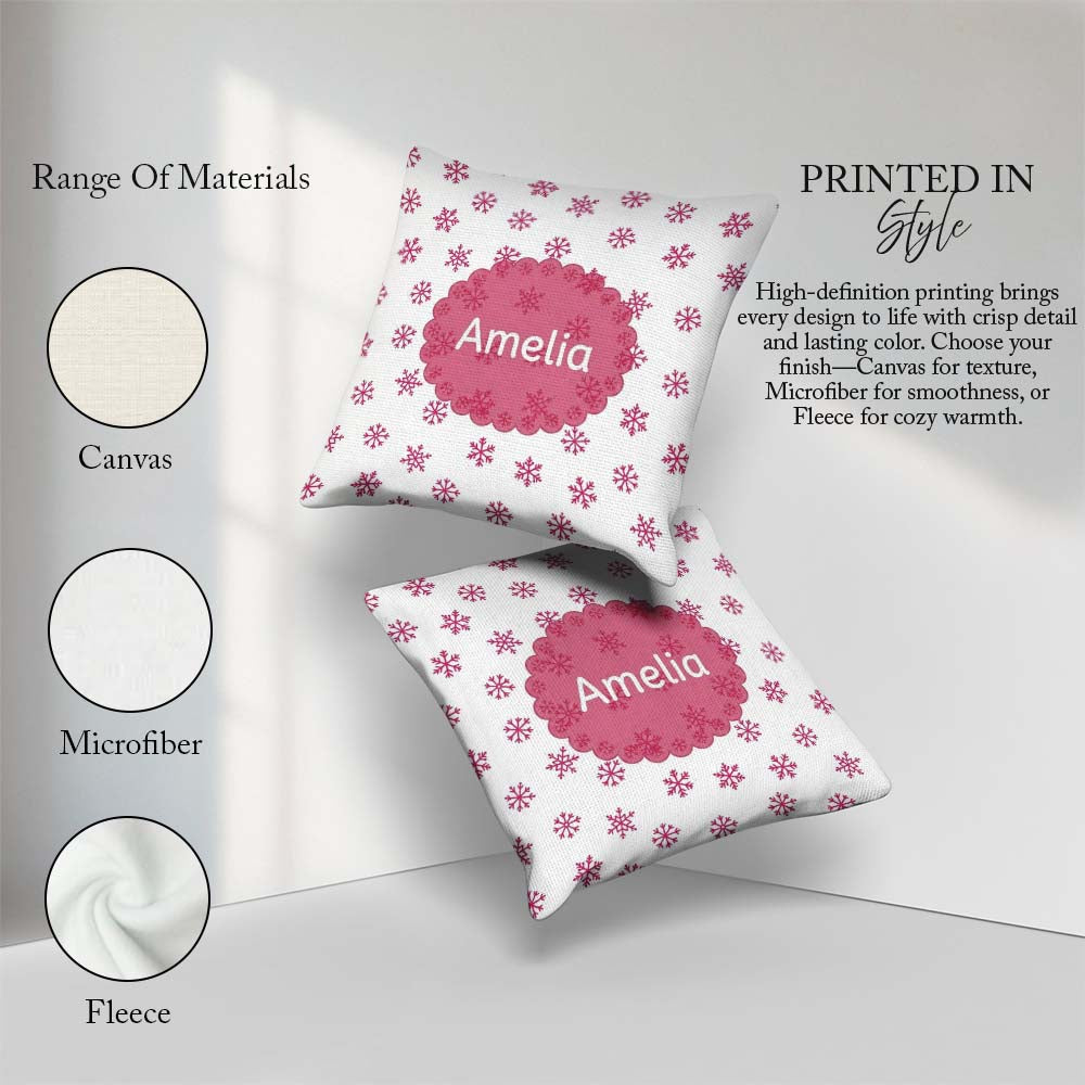Custom Name Simple Pink Polka Dot Winter Seamless Pattern Lovely Square Filled Cushion Throw Pillow Sofa Bed Home Decor Zip Washable UK Made