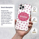 Simple Pink Snowflake Polka Dot Winter Seamless Custom Name Protective Phone Case Mobile Cover Durable Everyday Smartphone Shock Resistant