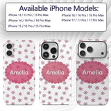 Simple Pink Snowflake Polka Dot Winter Seamless Custom Name Protective Phone Case Mobile Cover Durable Everyday Smartphone Shock Resistant