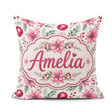 Custom Name Watercolor Poinsettia Berry Pine Christmas Seamless Square Filled Cushion Throw Pillow Sofa Bed Home Decor Zip Washable UK Made