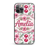 Watercolor Poinsettia Berry Pine Printed Design Custom Name Protective Phone Case Mobile Cover Durable Everyday Smartphone Shock Resistant