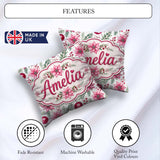 Custom Name Watercolor Poinsettia Berry Pine Christmas Seamless Square Filled Cushion Throw Pillow Sofa Bed Home Decor Zip Washable UK Made