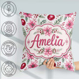 Custom Name Watercolor Poinsettia Berry Pine Christmas Seamless Square Filled Cushion Throw Pillow Sofa Bed Home Decor Zip Washable UK Made