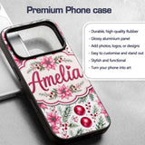 Watercolor Poinsettia Berry Pine Printed Design Custom Name Protective Phone Case Mobile Cover Durable Everyday Smartphone Shock Resistant
