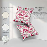 Custom Name Watercolor Poinsettia Berry Pine Christmas Seamless Square Filled Cushion Throw Pillow Sofa Bed Home Decor Zip Washable UK Made