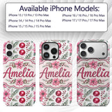 Watercolor Poinsettia Berry Pine Printed Design Custom Name Protective Phone Case Mobile Cover Durable Everyday Smartphone Shock Resistant