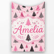 Pink Black Christmas Tree Snowflake Seamless Pattern Lovely  Personalised Custom Name Super Soft Fleece Blanket Bed Sofa Throw