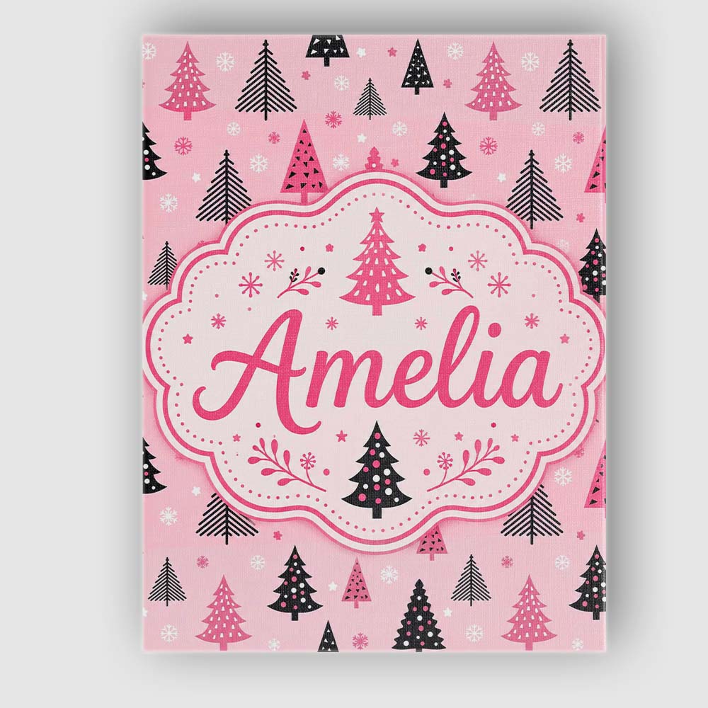 Personalised Name Pink Black Christmas Tree Custom  Bespoke Interior Contemporary Canvas Wall Art Print Decor Picture Ready to Hang