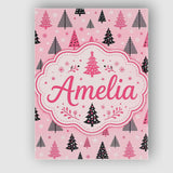 Personalised Name Pink Black Christmas Tree Custom  Bespoke Interior Contemporary Canvas Wall Art Print Decor Picture Ready to Hang