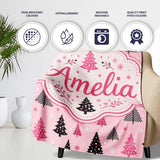 Pink Black Christmas Tree Snowflake Seamless Pattern Lovely  Personalised Custom Name Super Soft Fleece Blanket Bed Sofa Throw