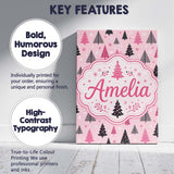 Personalised Name Pink Black Christmas Tree Custom  Bespoke Interior Contemporary Canvas Wall Art Print Decor Picture Ready to Hang
