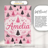 Pink Black Christmas Tree Snowflake Seamless Pattern Lovely  Personalised Custom Name Super Soft Fleece Blanket Bed Sofa Throw