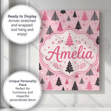 Personalised Name Pink Black Christmas Tree Custom  Bespoke Interior Contemporary Canvas Wall Art Print Decor Picture Ready to Hang