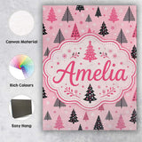 Personalised Name Pink Black Christmas Tree Custom  Bespoke Interior Contemporary Canvas Wall Art Print Decor Picture Ready to Hang