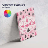 Personalised Name Pink Black Christmas Tree Custom  Bespoke Interior Contemporary Canvas Wall Art Print Decor Picture Ready to Hang