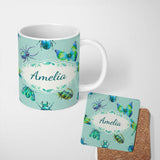 Personalized Custom Name Iridescent Multicolor Bubble Abstract Seamless Pattern Lovely 11oz Ceramic Coffee Tea Mug White Large Handle