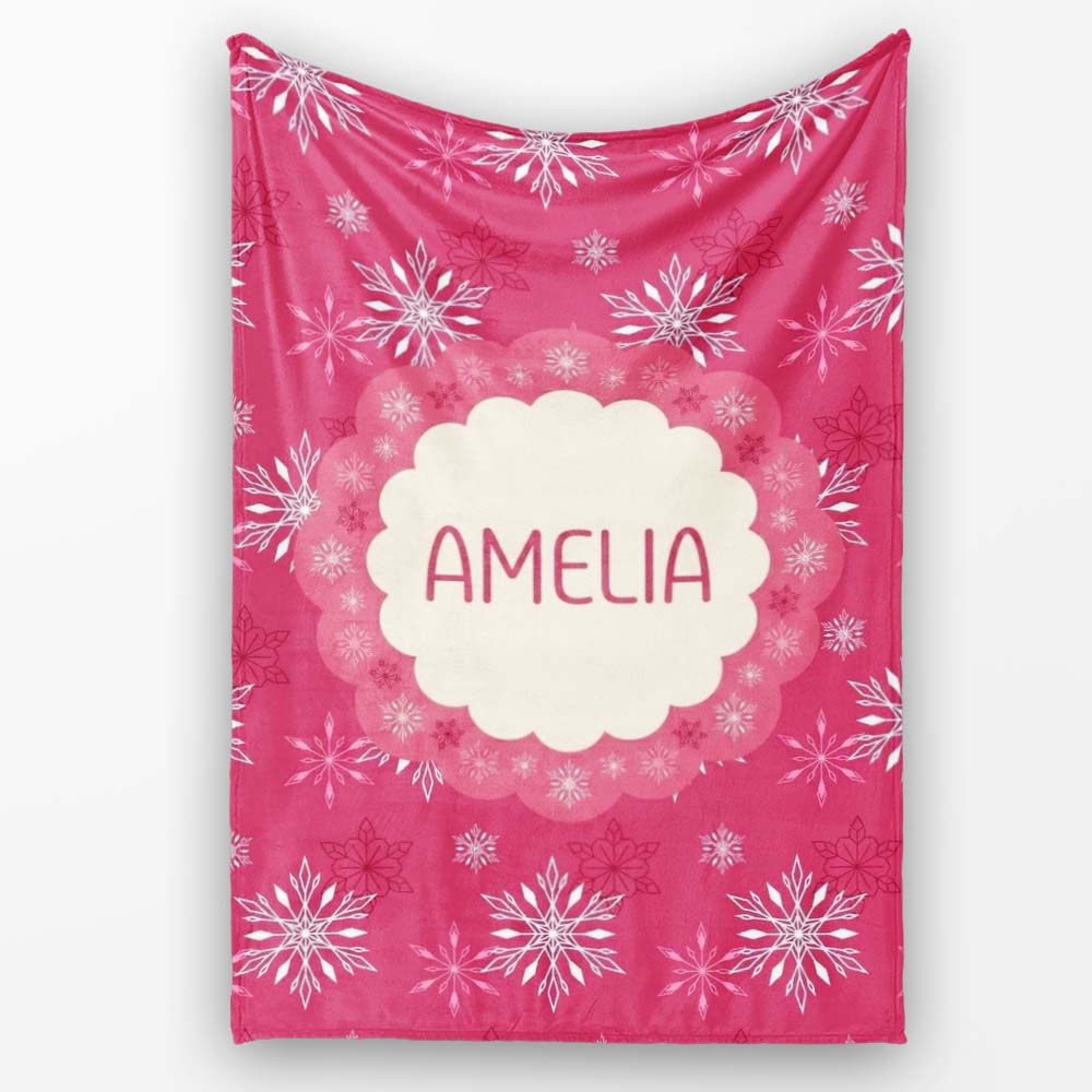 Elegant Red Snowflake Winter Holiday Seamless Pattern Lovely  Personalised Custom Name Super Soft Fleece Blanket Bed Sofa Throw