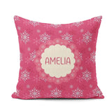 Custom Name Elegant Red Snowflake Winter Holiday Seamless Lovely Square Filled Cushion Throw Pillow Sofa Bed Home Decor Zip Washable UK Made