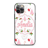 Cute Christmas Dove Holly Candy Cane Seamless Custom Name Protective Phone Case Mobile Cover Durable Everyday Smartphone Shock Resistant