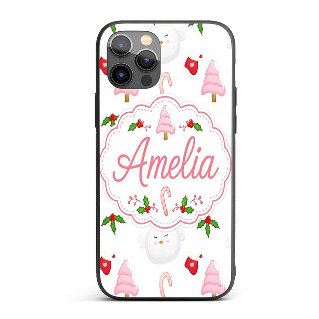 Cute Christmas Dove Holly Candy Cane Seamless Custom Name Protective Phone Case Mobile Cover Durable Everyday Smartphone Shock Resistant