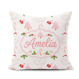 Custom Name Christmas Dove Holly Candy Cane Seamless Pattern Square Filled Cushion Throw Pillow Sofa Bed Home Decor Zip Washable UK Made