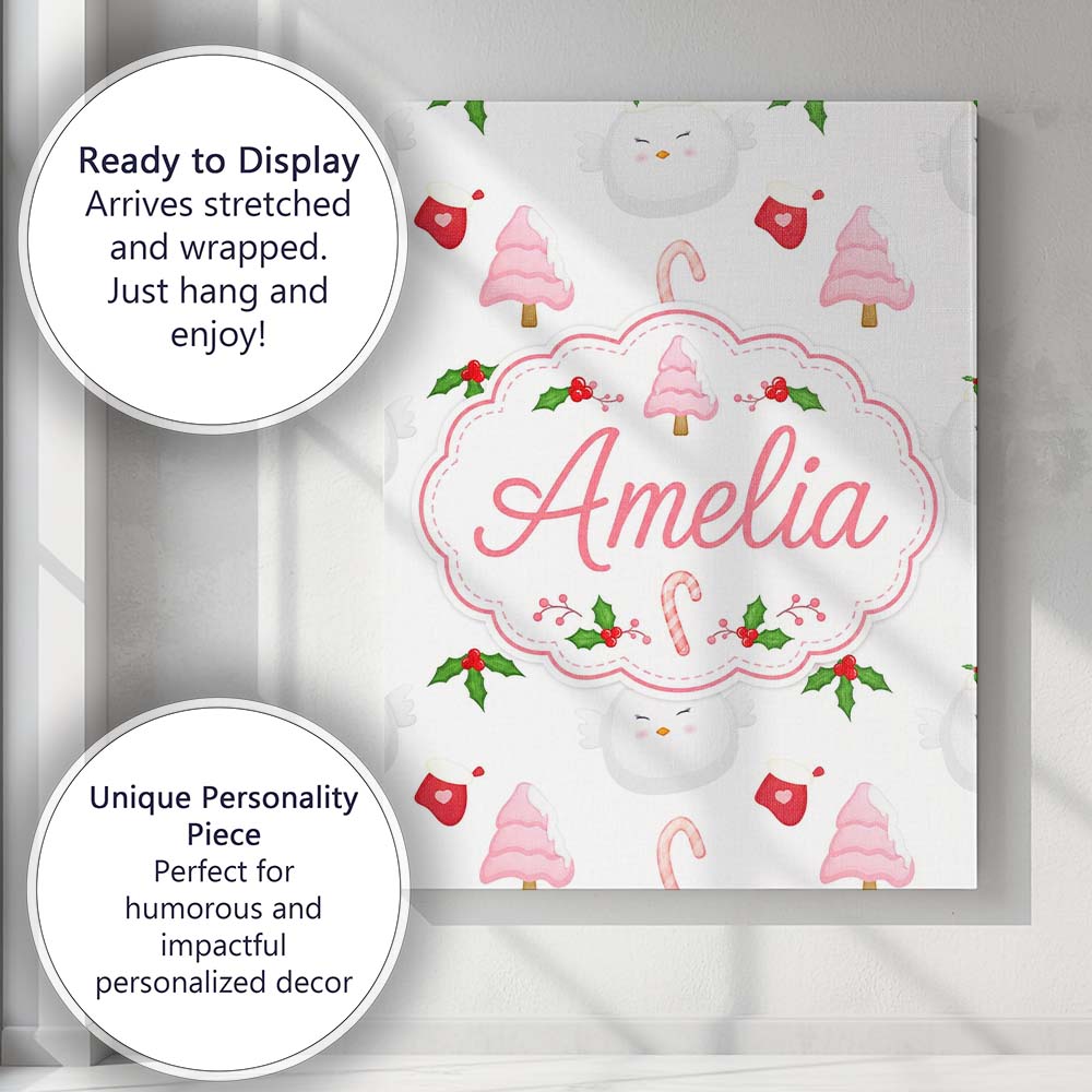 Personalised Name Cute Christmas Dove Holly Custom  Bespoke Interior Contemporary Canvas Wall Art Print Decor Picture Ready to Hang
