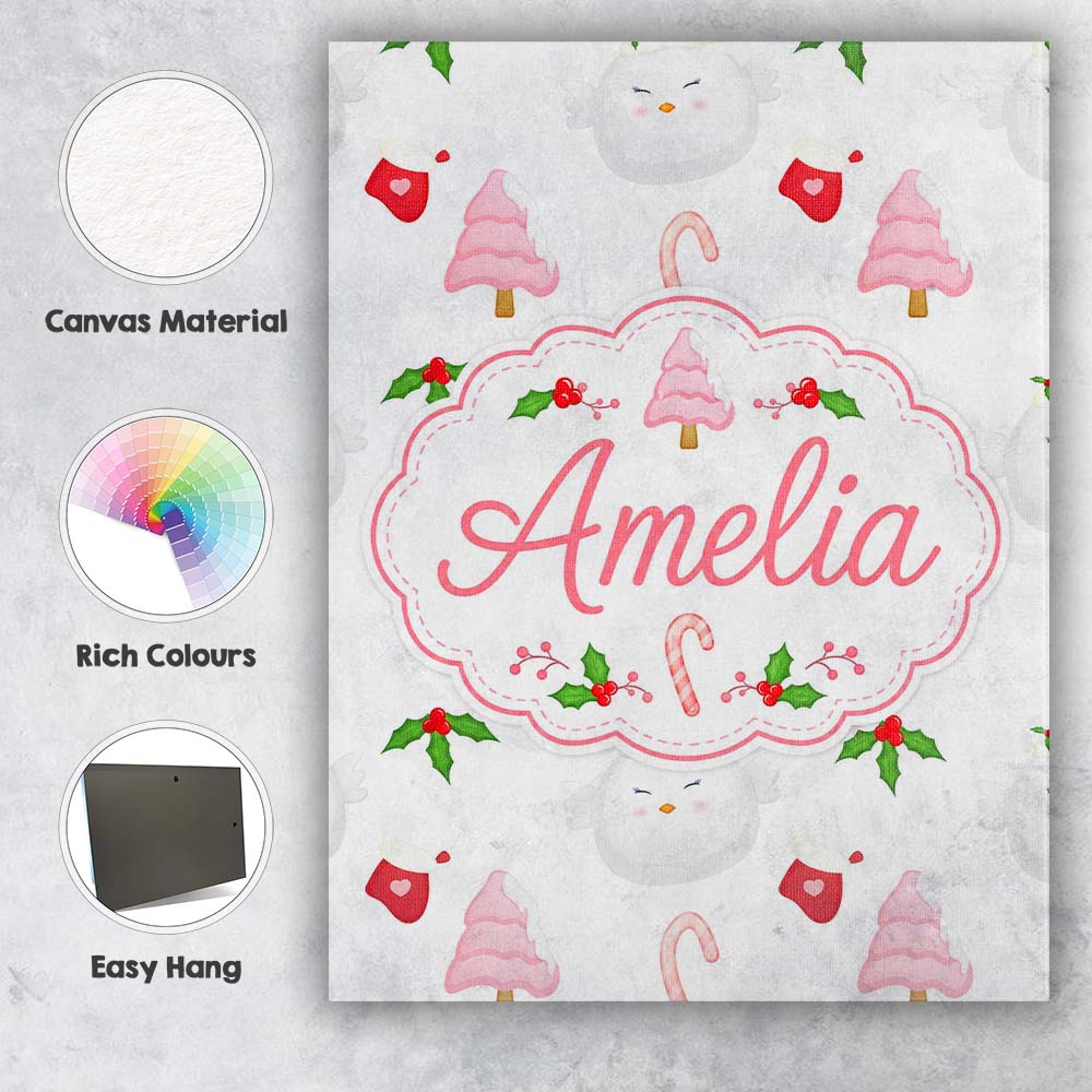 Personalised Name Cute Christmas Dove Holly Custom  Bespoke Interior Contemporary Canvas Wall Art Print Decor Picture Ready to Hang