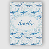 Personalised Name Watercolor Blue Dolphin Seaweed Seamless Pattern Custom  Unique Canvas Wall Art Print Decor Picture Ready to Hang