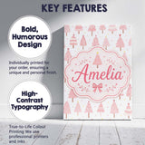 Personalised Name Pink Christmas Tree Custom Modern Room Accent Creative Decorator Style Canvas Wall Art Print Decor Picture Ready to Hang