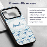 Watercolor Blue Dolphin Seaweed Seamless Pattern Custom Name Protective Phone Case Mobile Cover Durable Everyday Smartphone Shock Resistant