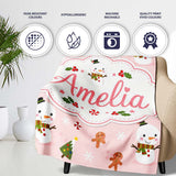 Cute Snowman Gingerbread Candy Winter Seamless Pattern Lovely  Personalised Custom Name Super Soft Fleece Blanket Bed Sofa Throw