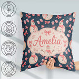 Custom Name Watercolor Snowman Mittens Bow Winter Pattern Lovely Square Filled Cushion Throw Pillow Sofa Bed Home Decor Zip Washable UK Made