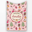 Festive Christmas Tree Gift Coffee Cozy Seamless Pattern Lovely  Personalised Custom Name Super Soft Fleece Blanket Bed Sofa Throw