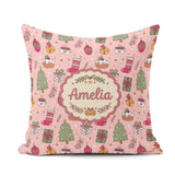 Custom Name Festive Christmas Tree Coffee Cozy Seamless Pattern Square Filled Cushion Throw Pillow Sofa Bed Home Decor Zip Washable UK Made