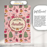 Festive Christmas Tree Gift Coffee Cozy Seamless Pattern Lovely  Personalised Custom Name Super Soft Fleece Blanket Bed Sofa Throw