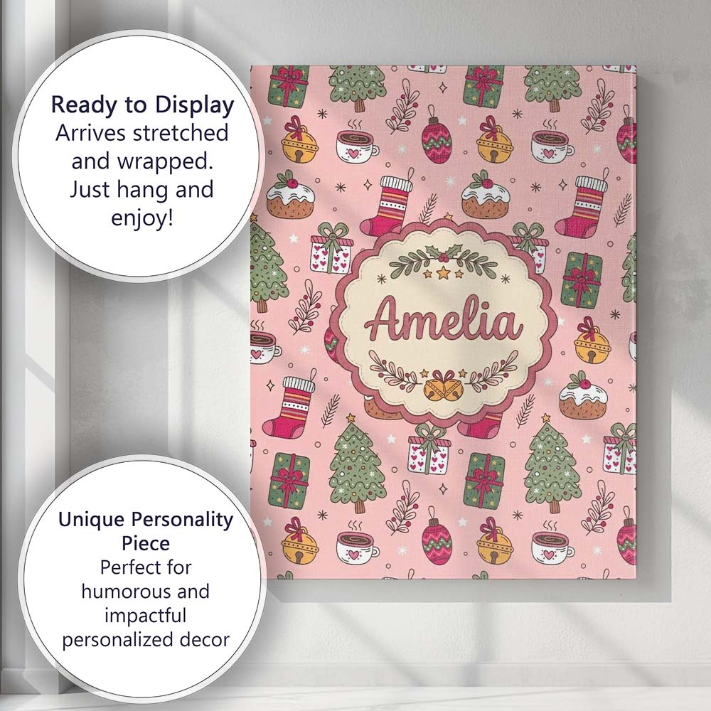 Personalised Name Festive Christmas Tree Custom  Unique Gift Idea Elegant Feature Canvas Wall Art Print Decor Picture Ready to Hang
