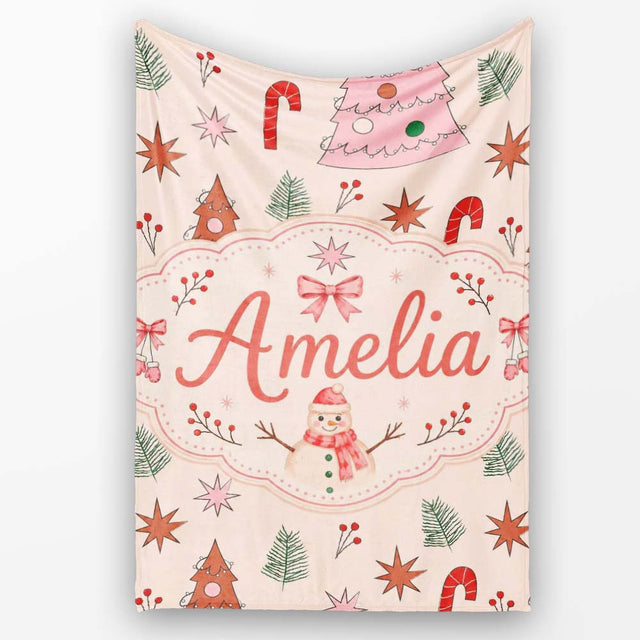 Cute Hand Drawn Christmas Trees Candy Cane Seamless Pattern Lovely  Personalised Custom Name Super Soft Fleece Blanket Bed Sofa Throw