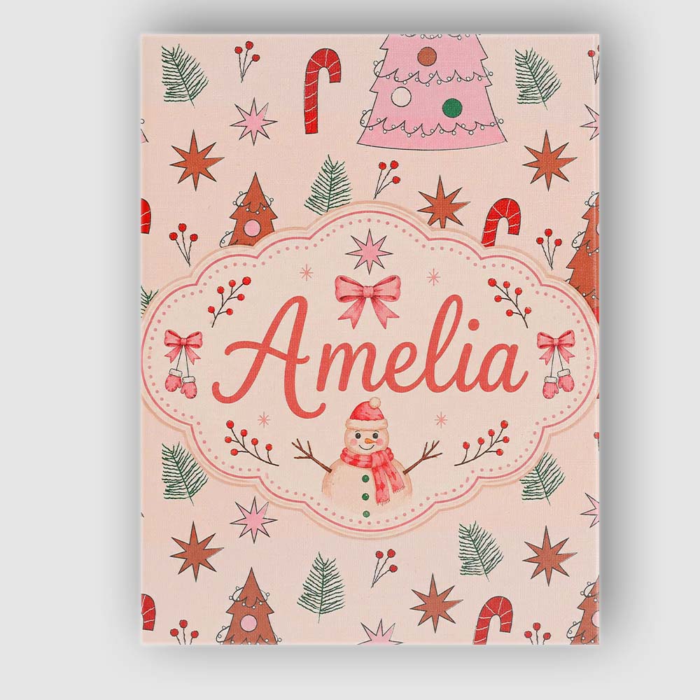 Personalised Name Cute Hand Drawn Christmas Custom  Bespoke Interior Contemporary Canvas Wall Art Print Decor Picture Ready to Hang