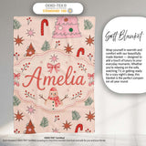 Cute Hand Drawn Christmas Trees Candy Cane Seamless Pattern Lovely  Personalised Custom Name Super Soft Fleece Blanket Bed Sofa Throw