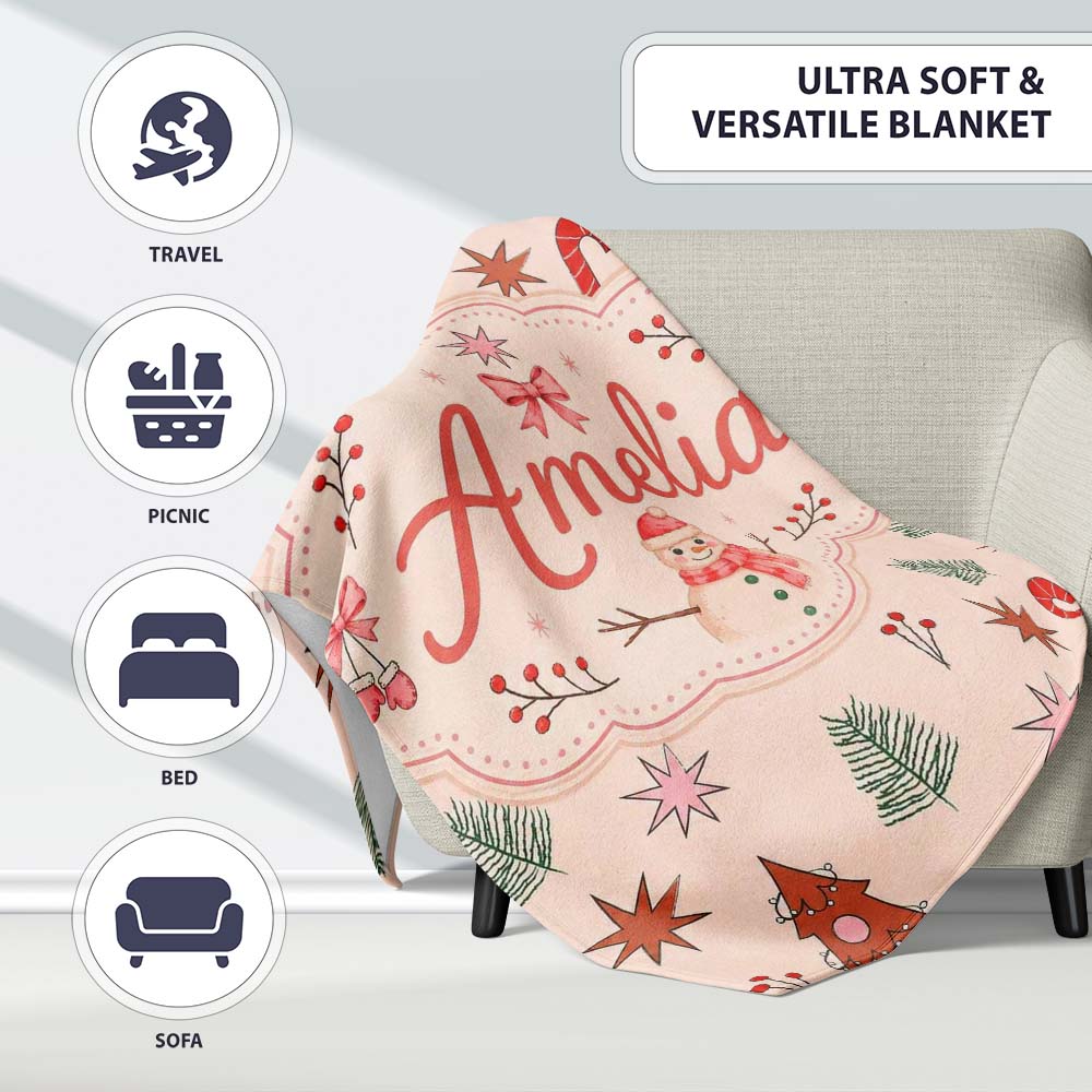 Cute Hand Drawn Christmas Trees Candy Cane Seamless Pattern Lovely  Personalised Custom Name Super Soft Fleece Blanket Bed Sofa Throw