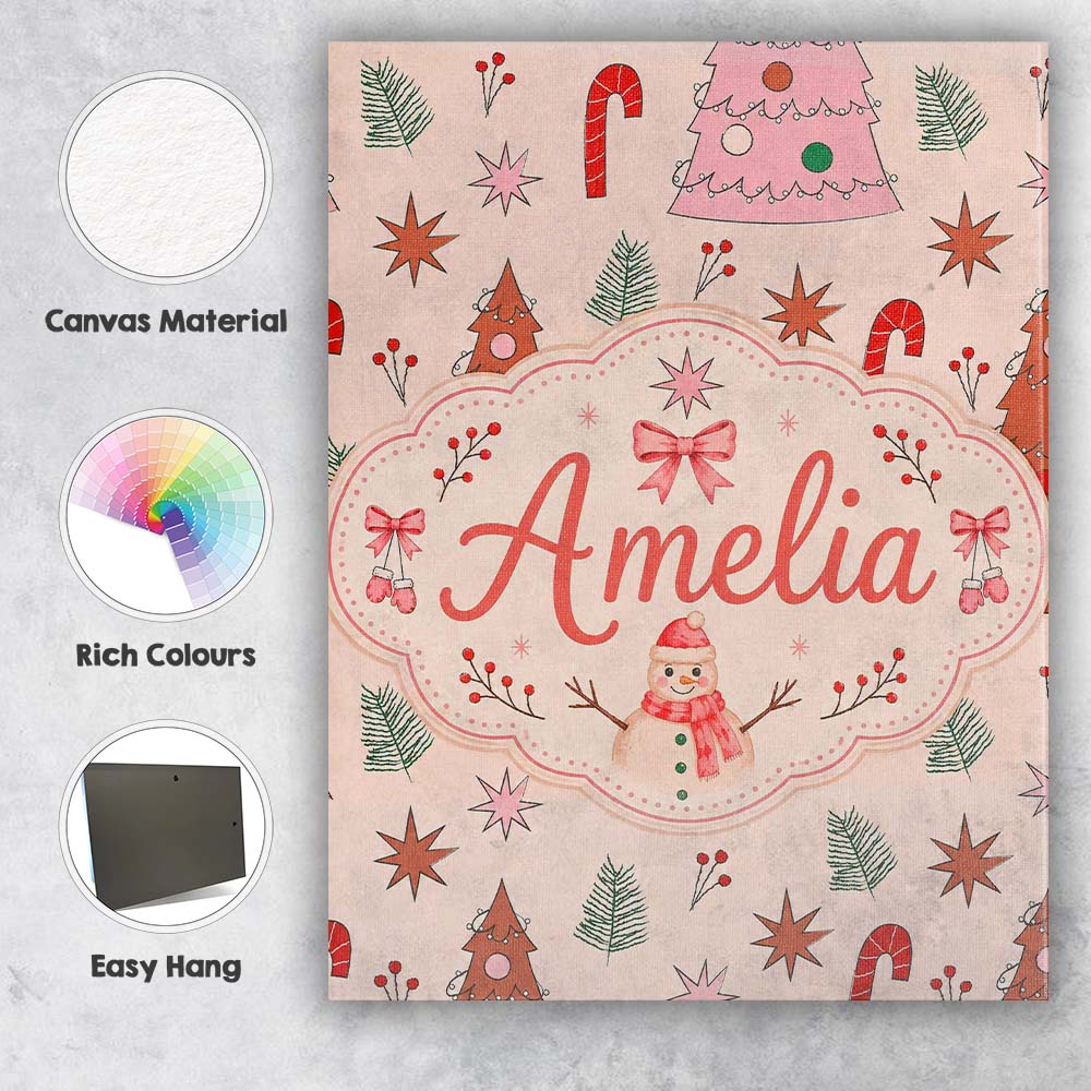 Personalised Name Cute Hand Drawn Christmas Custom  Bespoke Interior Contemporary Canvas Wall Art Print Decor Picture Ready to Hang