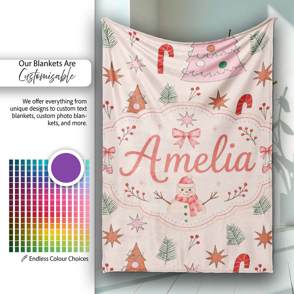 Cute Hand Drawn Christmas Trees Candy Cane Seamless Pattern Lovely  Personalised Custom Name Super Soft Fleece Blanket Bed Sofa Throw
