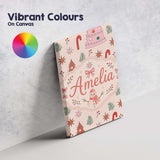 Personalised Name Cute Hand Drawn Christmas Custom  Bespoke Interior Contemporary Canvas Wall Art Print Decor Picture Ready to Hang