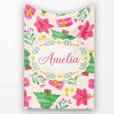 Watercolor Christmas Poinsettia Gift Seamless Pattern Lovely  Personalised Custom Name Super Soft Fleece Blanket Bed Sofa Throw