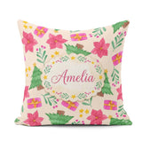 Custom Name Watercolor Christmas Poinsettia Seamless Pattern Square Filled Cushion Throw Pillow Sofa Bed Home Decor Zip Washable UK Made