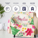 Watercolor Christmas Poinsettia Gift Seamless Pattern Lovely  Personalised Custom Name Super Soft Fleece Blanket Bed Sofa Throw