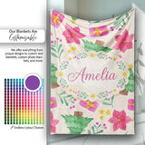 Watercolor Christmas Poinsettia Gift Seamless Pattern Lovely  Personalised Custom Name Super Soft Fleece Blanket Bed Sofa Throw