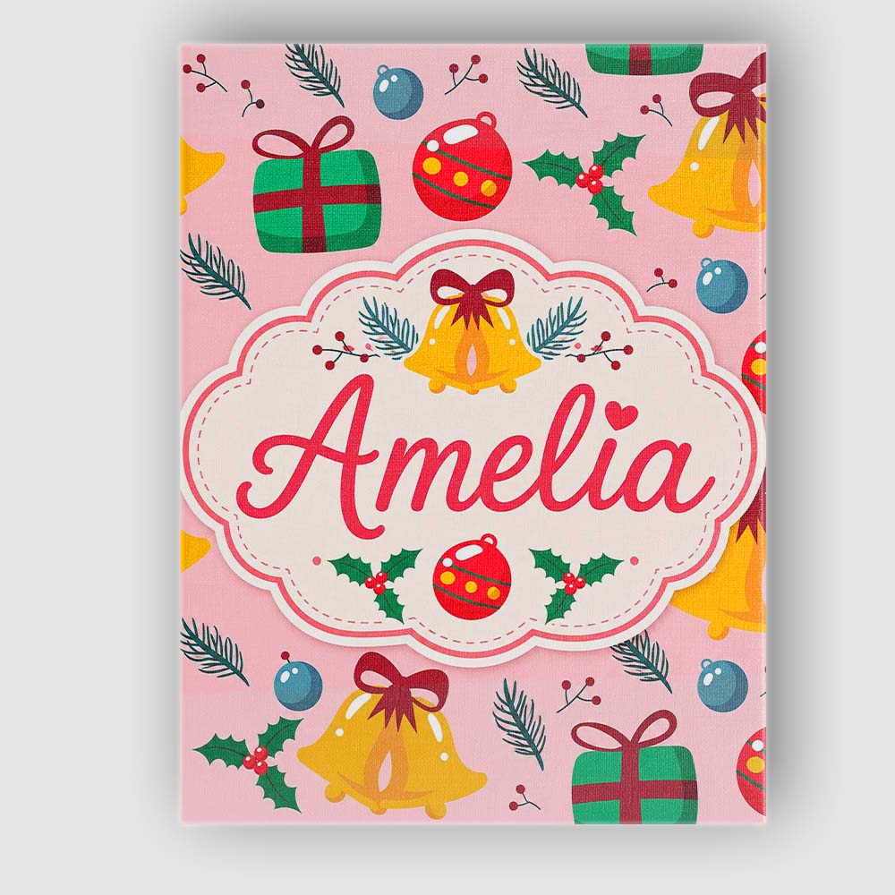 Personalised Name Festive Bells Gift Holly Custom  Bespoke Contemporary Statement Canvas Wall Art Print Decor Picture Ready to Hang
