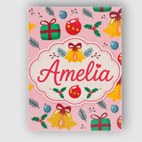 Personalised Name Festive Bells Gift Holly Custom  Bespoke Contemporary Statement Canvas Wall Art Print Decor Picture Ready to Hang