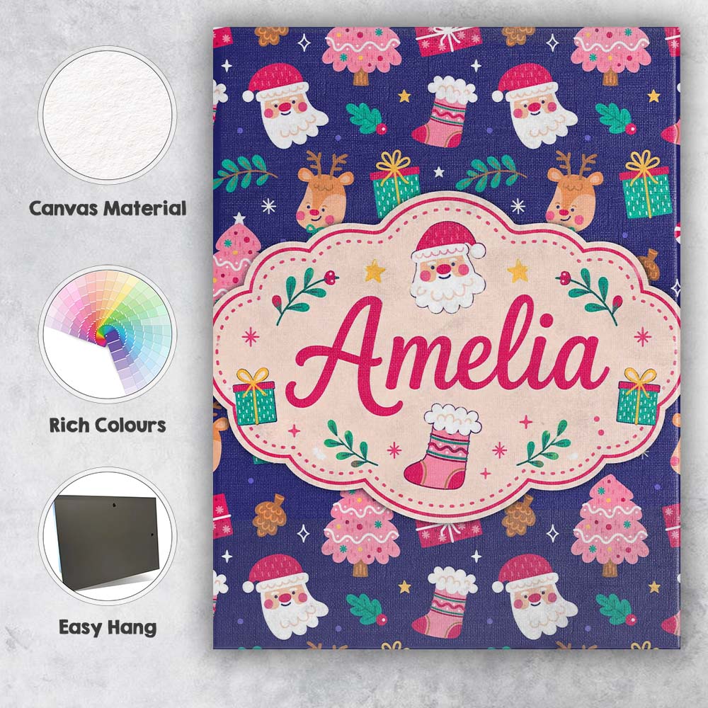 Personalised Name Cute Santa Reindeer Tree Custom  Unique Gift Idea Elegant Feature Canvas Wall Art Print Decor Picture Ready to Hang